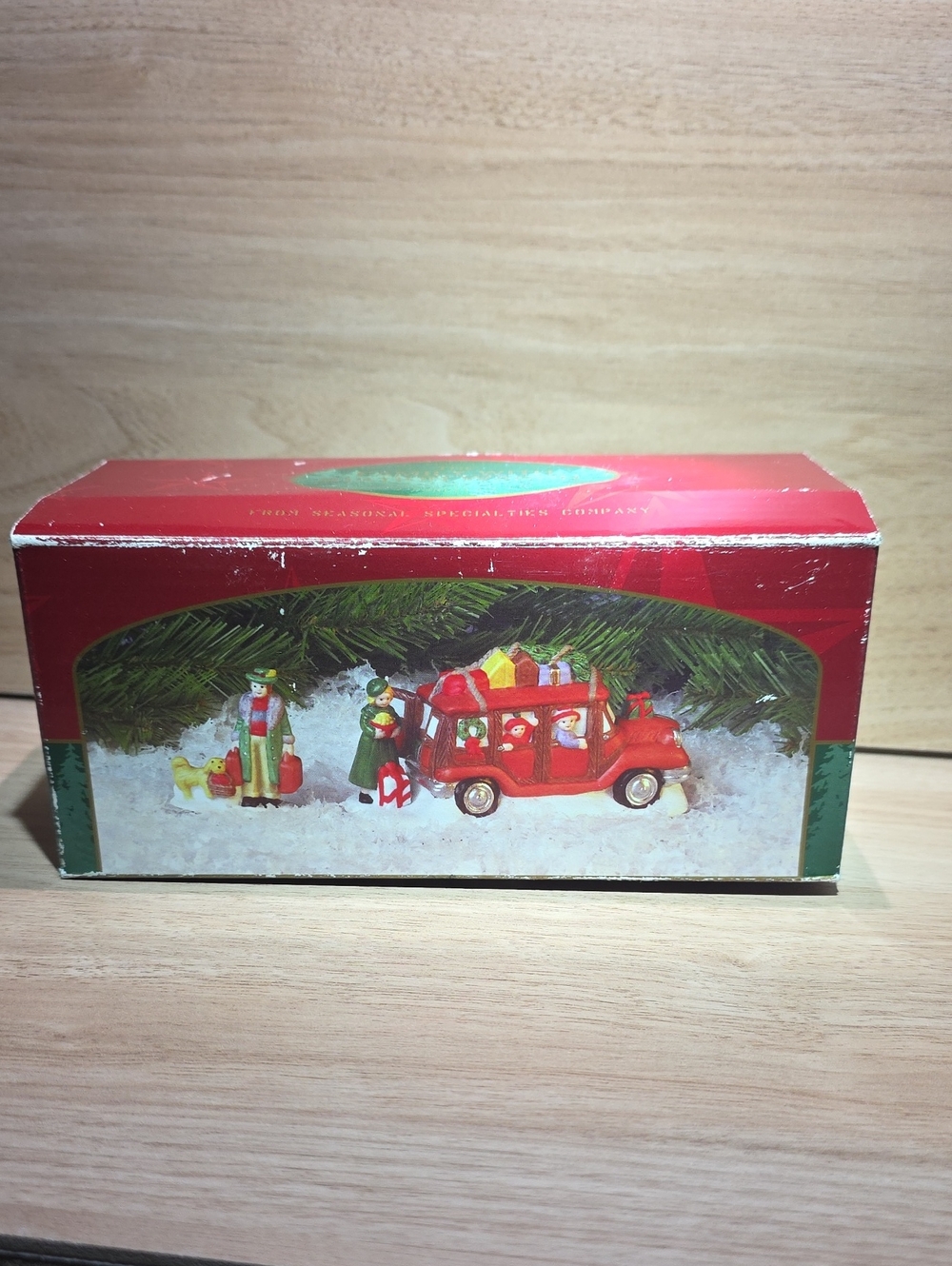 Vintage Red Holiday Family With Station Wagon Village Characters -